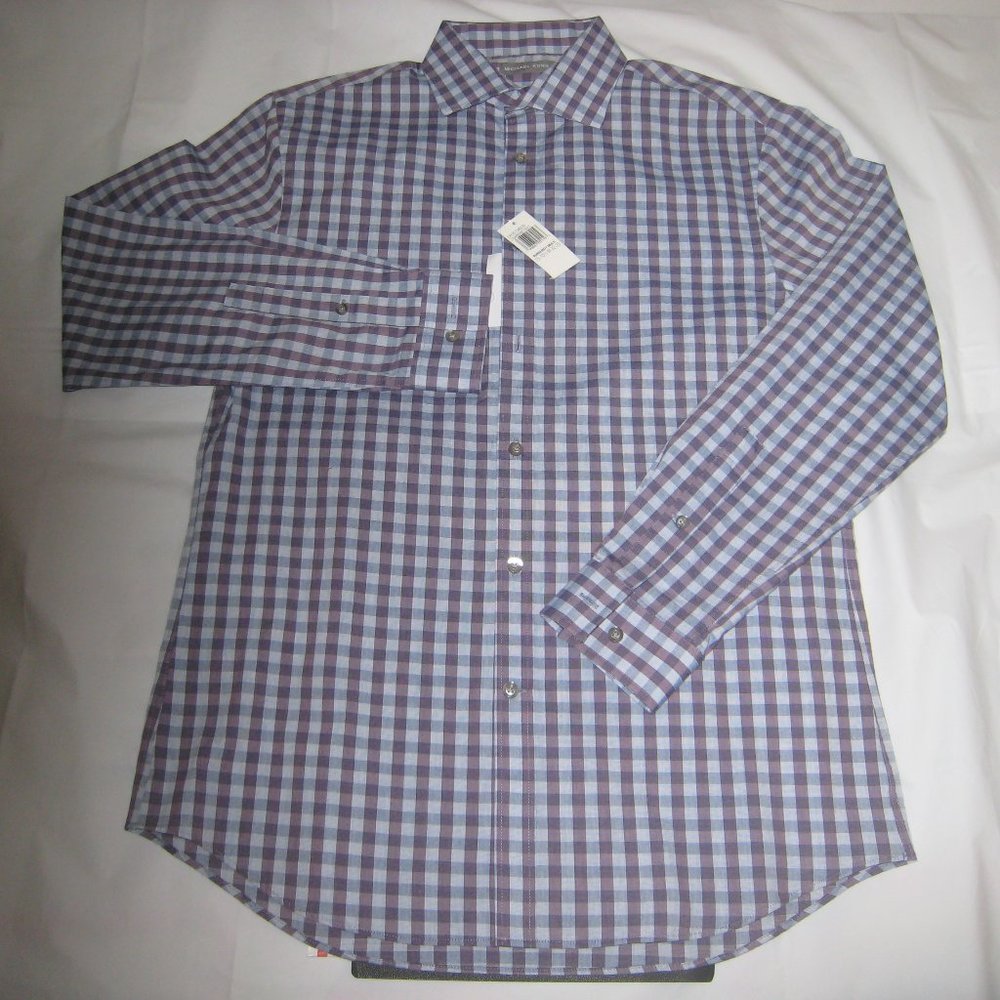 Michael Kors Men Slim Fit Long Sleeve Button Down Shirt Purple Sz M